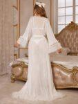 3d Floral Lace Wide Sleeve Extra Long Mesh Sheer Nightgown