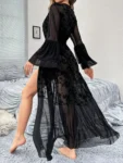 Floral Mesh Belted Robe Sleep Lingerie Set