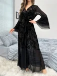 Floral Mesh Belted Robe Sleep Lingerie Set