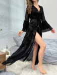 Floral Mesh Belted Robe Sleep Lingerie Set