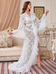 Women’s Mesh Decorated Patchwork Lace Perspective Nightgown