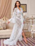Women’s Mesh Decorated Patchwork Lace Perspective Nightgown