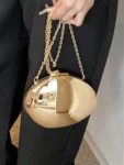 1pc Acrylic Metallic Clutch Bag, Glossy Oval Shaped Handbag With Metal Chain Strap, Women Gift