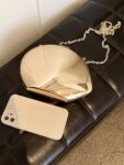 1pc Acrylic Metallic Clutch Bag, Glossy Oval Shaped Handbag With Metal Chain Strap, Women Gift