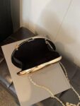 1pc Acrylic Metallic Clutch Bag, Glossy Oval Shaped Handbag With Metal Chain Strap, Women Gift