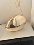 1pc Acrylic Metallic Clutch Bag, Glossy Oval Shaped Handbag With Metal Chain Strap, Women Gift