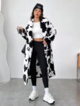 EZwear Women’s Cow Print Faux Fur Long Coat For Women’s