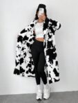 EZwear Women’s Cow Print Faux Fur Long Coat For Women’s