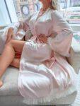 Frill Trim Belted Satin Robe For Women Sleepwear