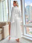 Frill Trim Belted Satin Robe For Women Sleepwear