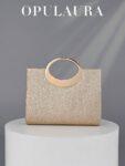 OpulAura Fashionable Sparkling Crystal Embellished Evening Clutch Bag For Women – Gold