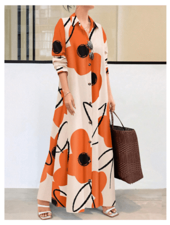 Women's Random Printed Maxi Dress – Stylish & Elegant Outfit for Any Occasion