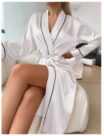 Women's Elegant Luxury Robe – V-Neck Belted Design for a Sophisticated Look