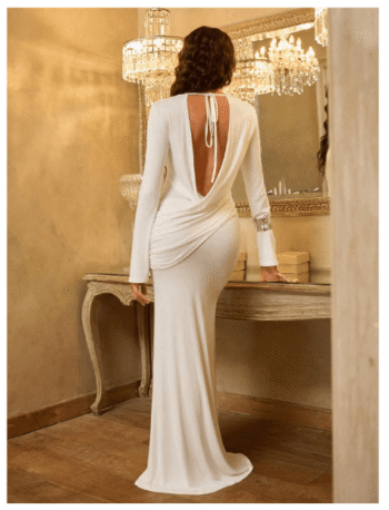 Privé Casual Knitted Mermaid Dress – Solid Color Backless Long Sleeve Elegant Outfit for Women