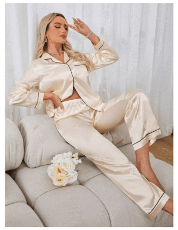 Women's Contrast Piping Pajama Set – Stylish & Comfortable Sleepwear for Everyday Relaxation