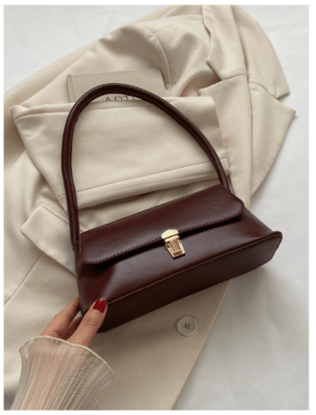 Retro PU Leather Clamshell Bag – Vintage Small Square Handbag with Metal Lock, Soft & Stylish Women's Shoulder Bag